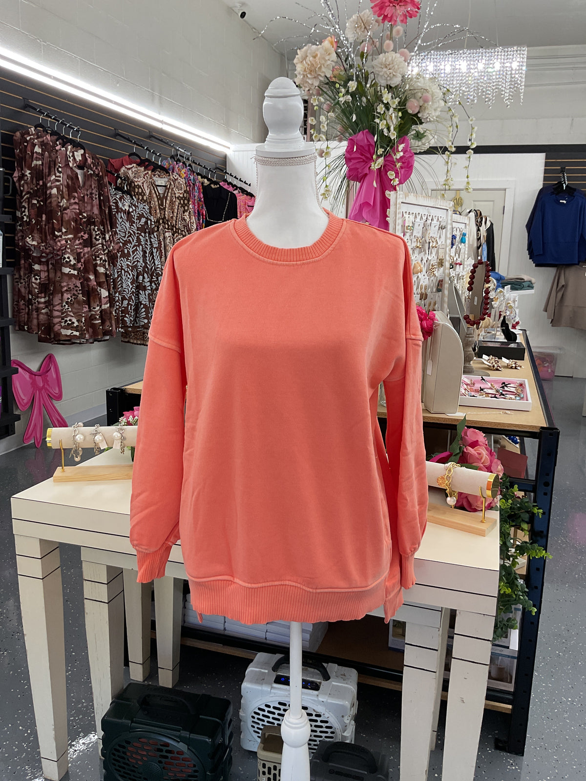 Pigment Dyed Hi Low Sweatshirt Coral