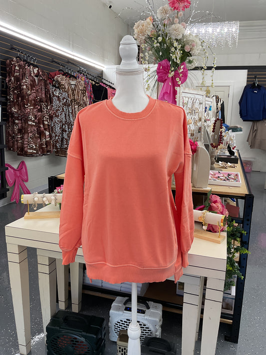 Pigment Dyed Hi Low Sweatshirt Coral