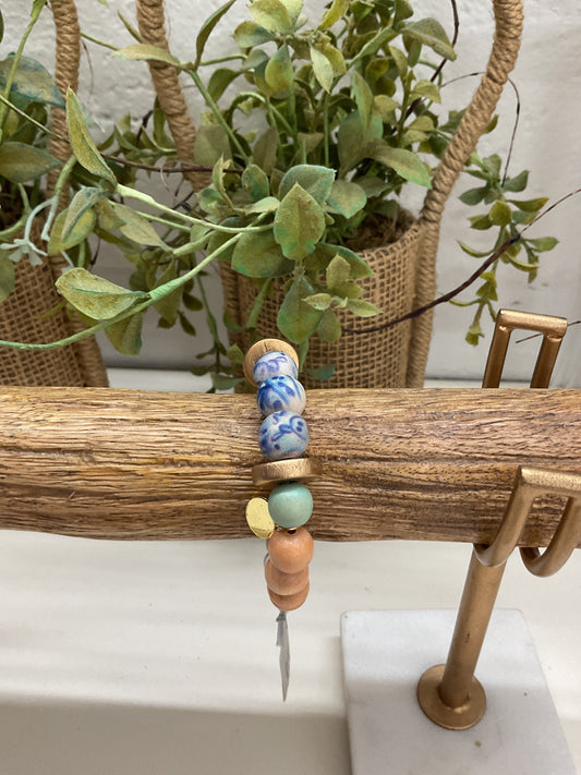 Blue Trio Wood Beaded Bracelet