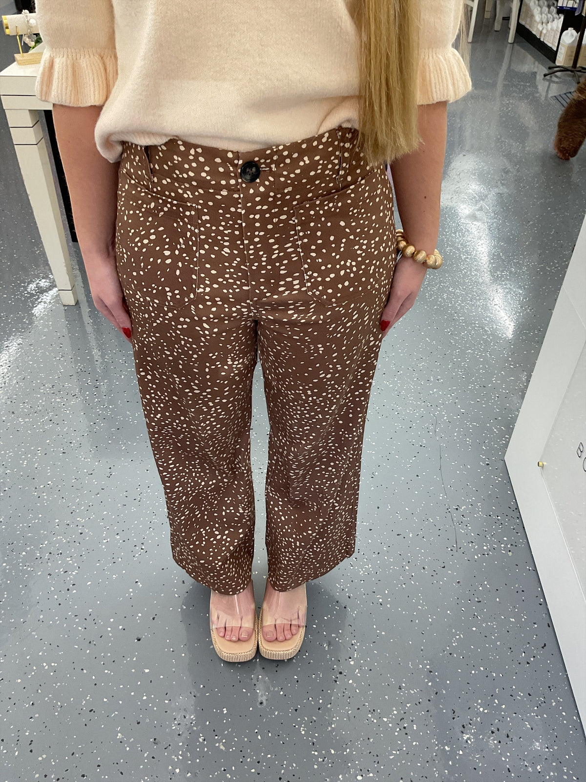 Speckled Print Cropped Wide Leg Pants