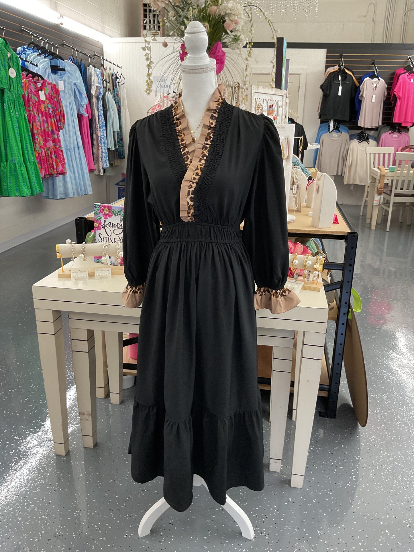 Midnight Leopard Ruffle Dress