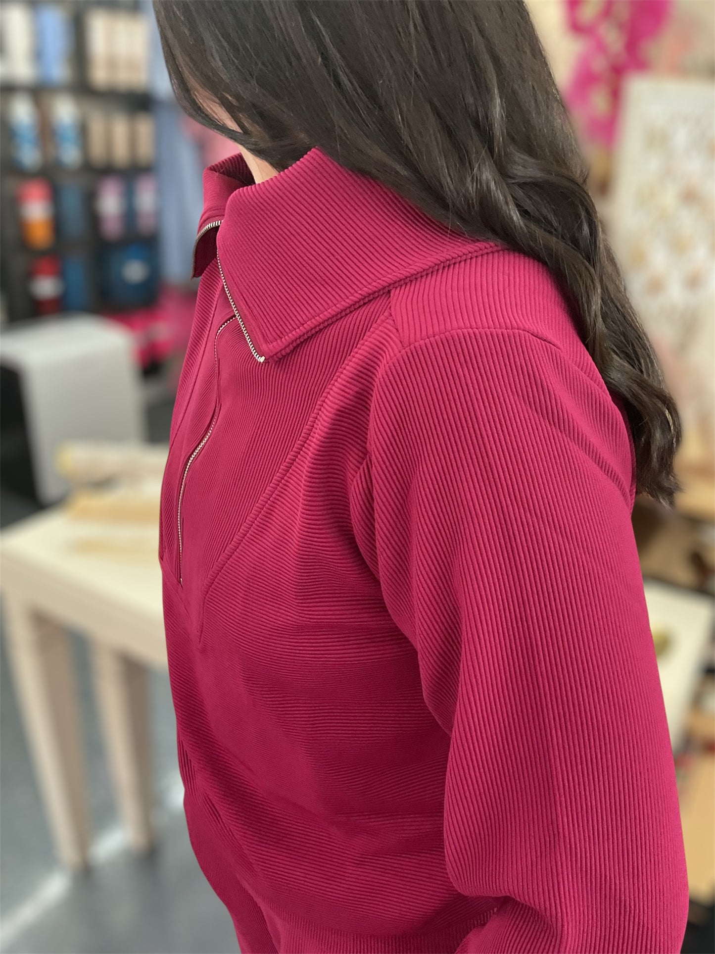 Burgundy Ribbed Zip Up Set