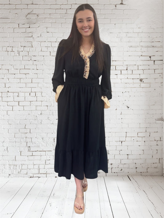Black Leopard Collar Dress