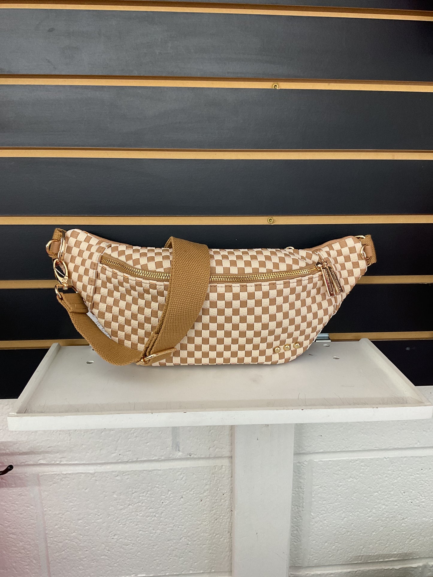 Woven Susie Sidekick Bum Bag Tan Checkered