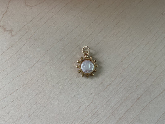 Mother of Pearl Coin Charm in Shiny Gold