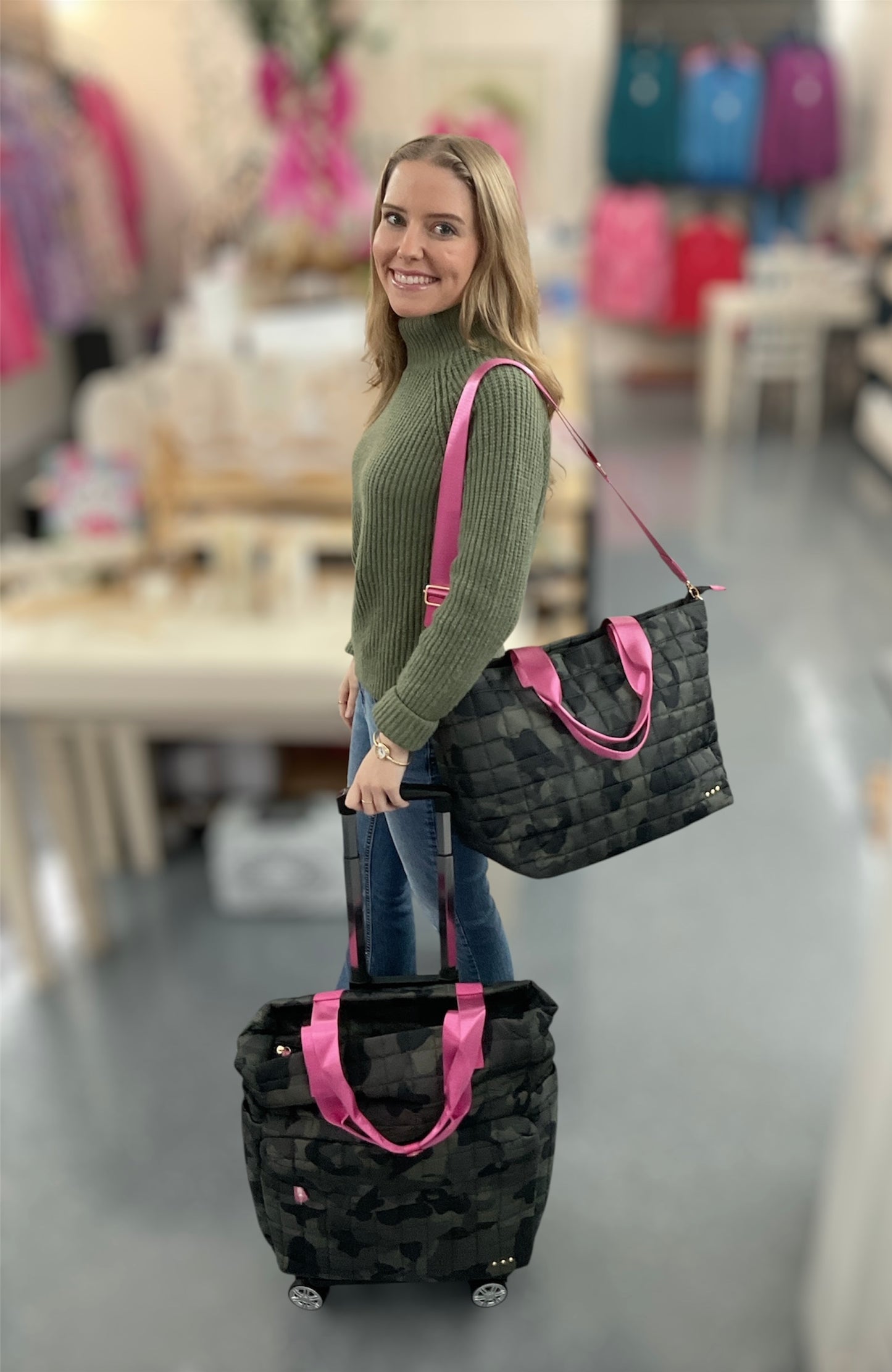 Tenley Quilted Roller Bag Camo