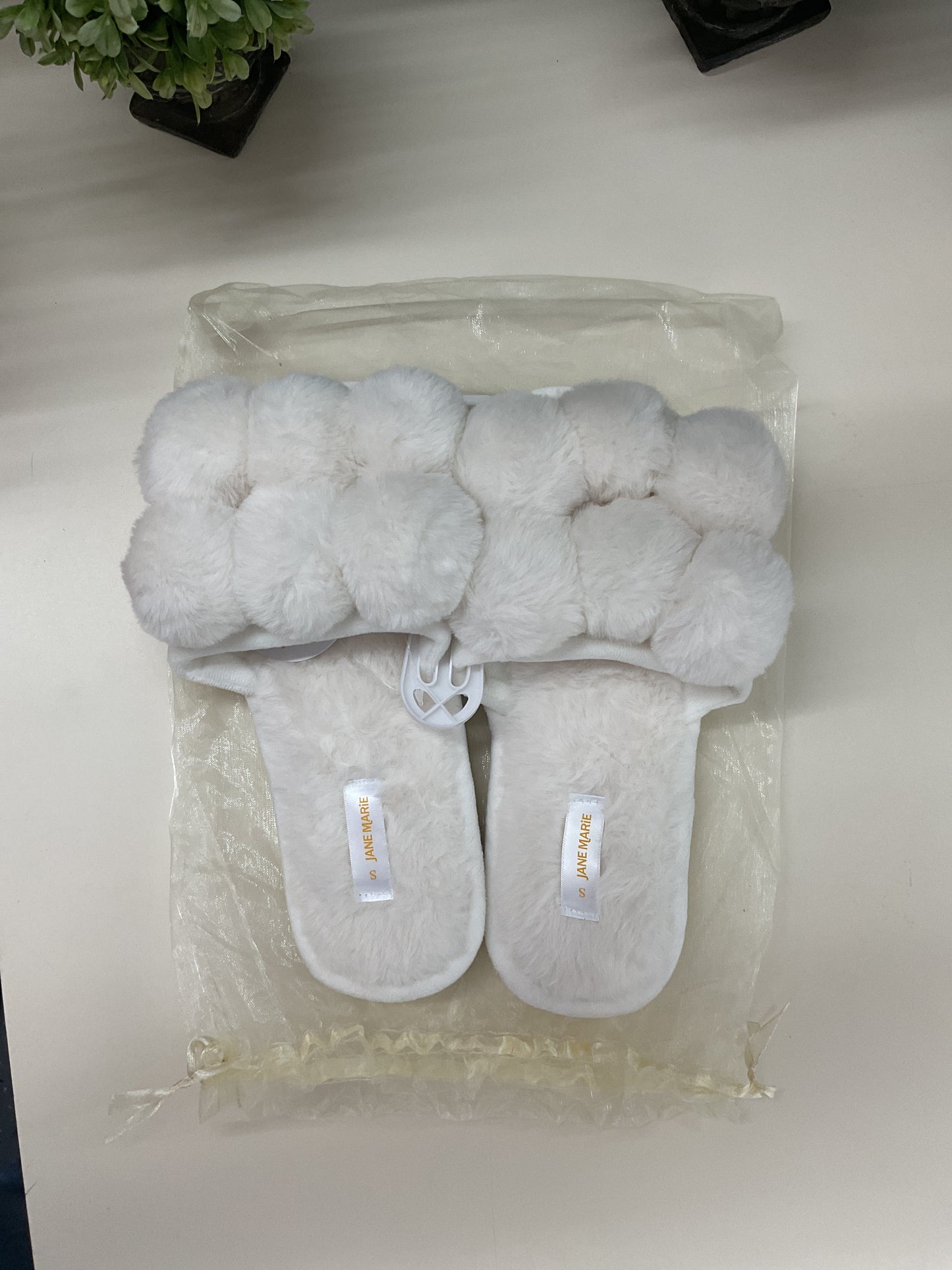 White Pom Open Toe Slipper