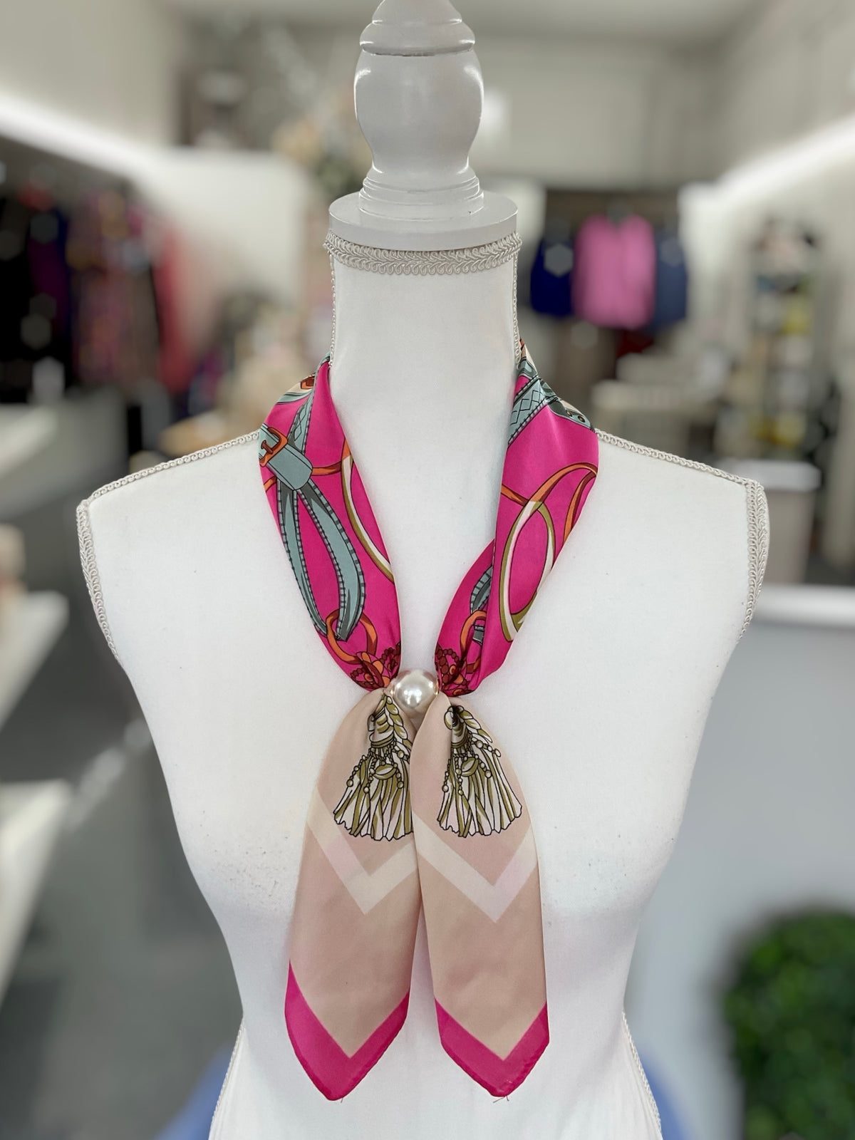 Pink Tassel Magnetic Scarf