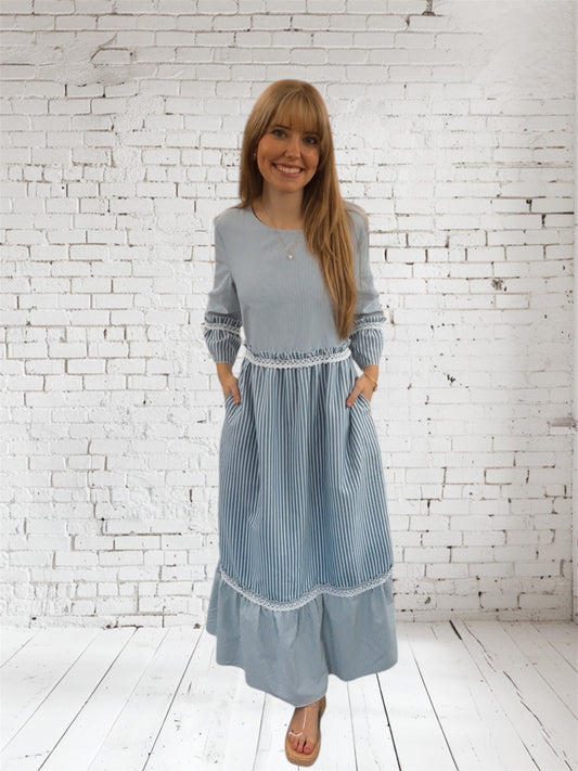 Denim Striped Maxi Dress