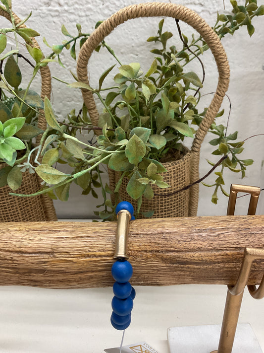 Blue Wood Bead Gold Accent