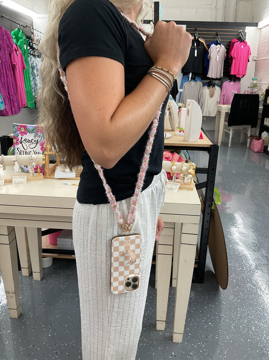Tweed Phone Holder Pink