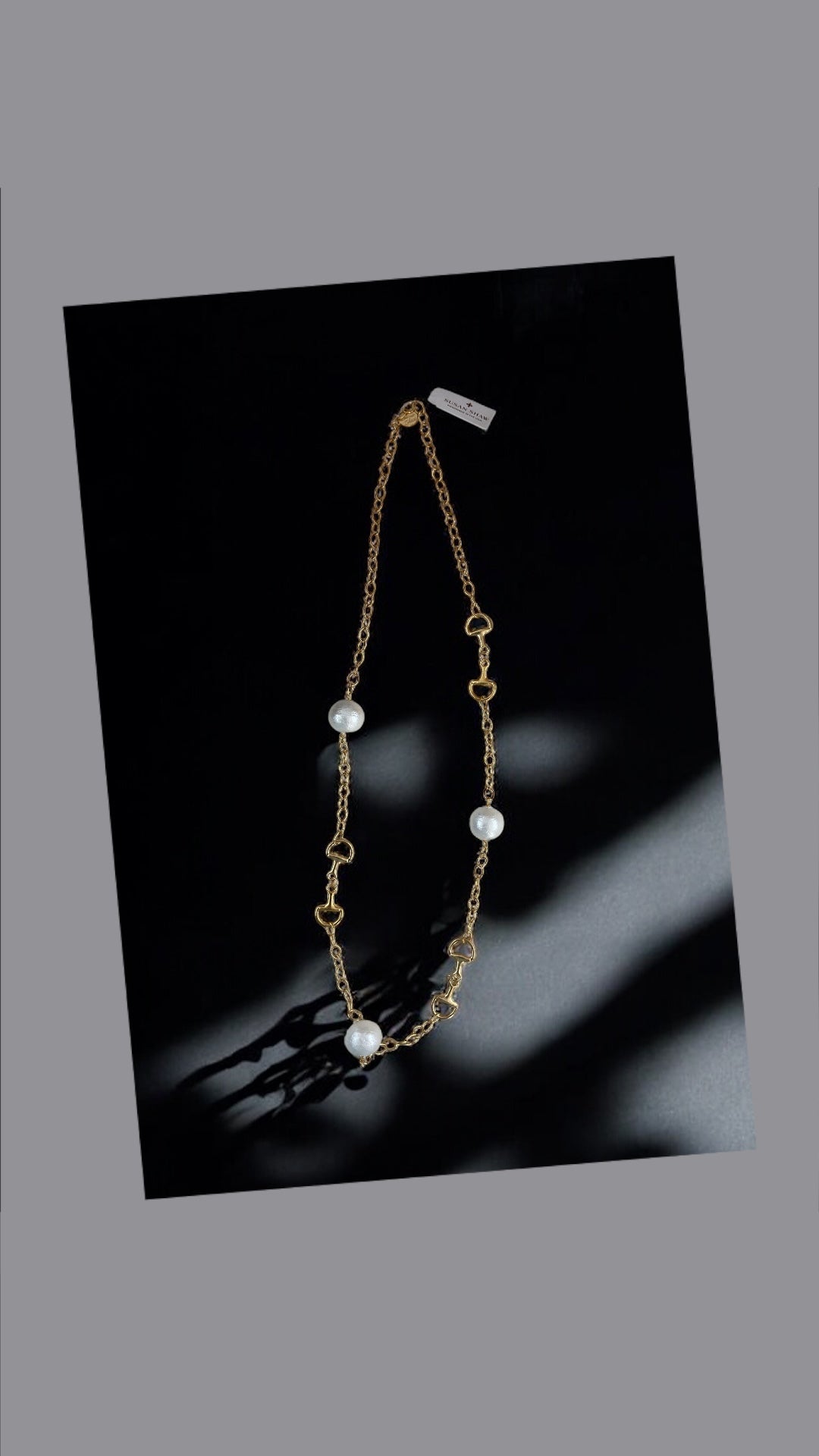 Gold Horsebit and Cotton Pearl Necklace