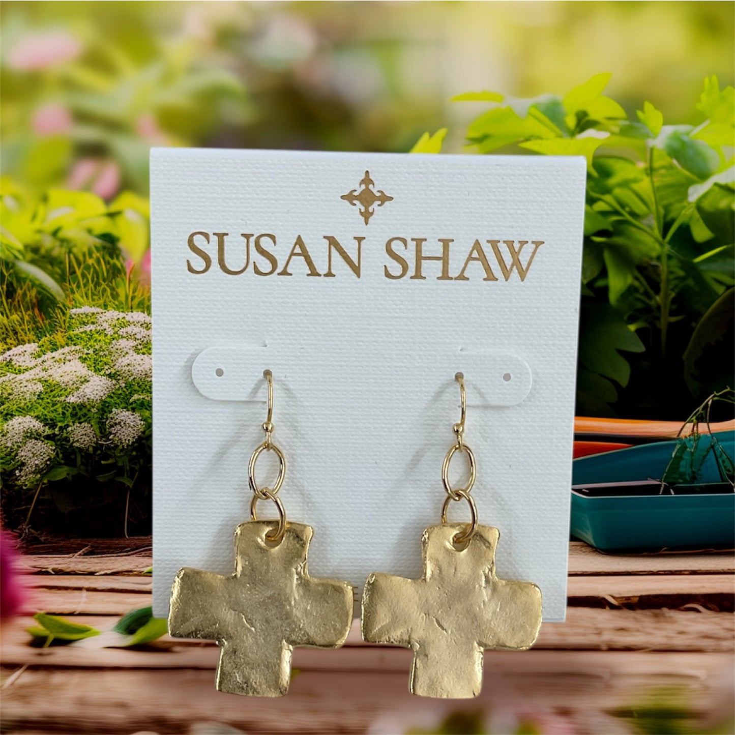 Susan Shaw Gold Cross Earrings