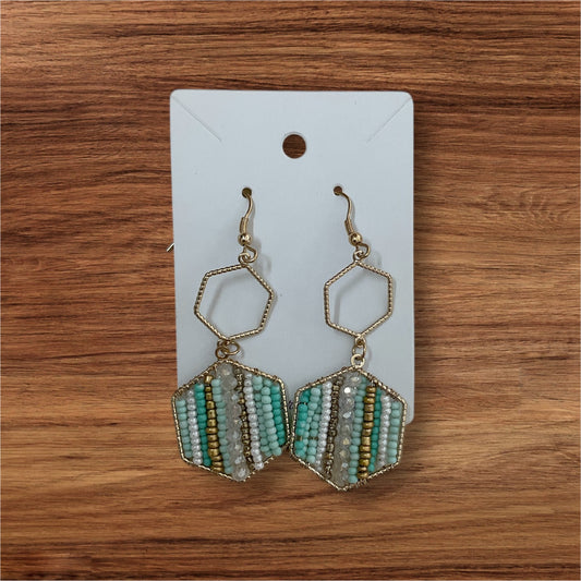 Beaded Teal Trio Earrings
