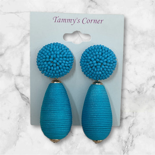 Beaded Blue Teardrop Earrings