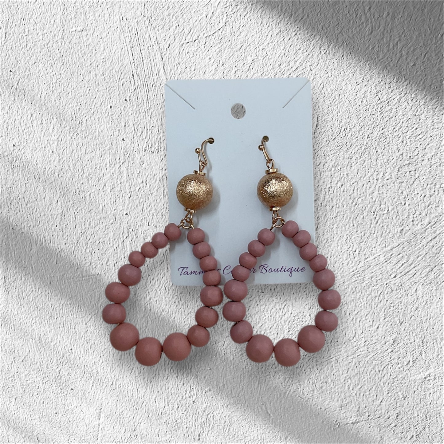Mauve Teardrop Beaded Earrings