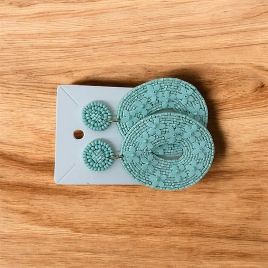 Beaded Oval Earrings with Flowers