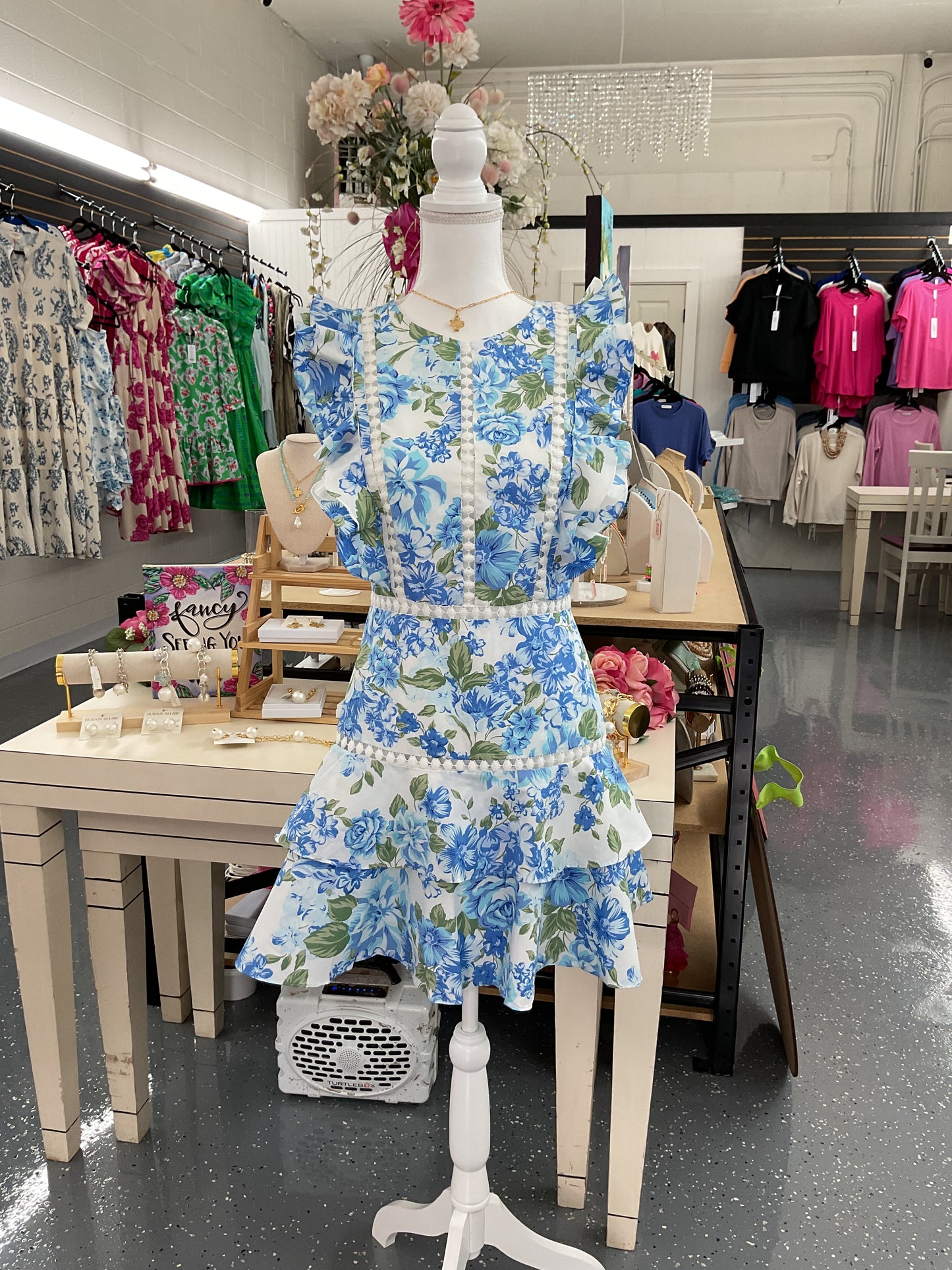 Blue Garden Ruffle Dress