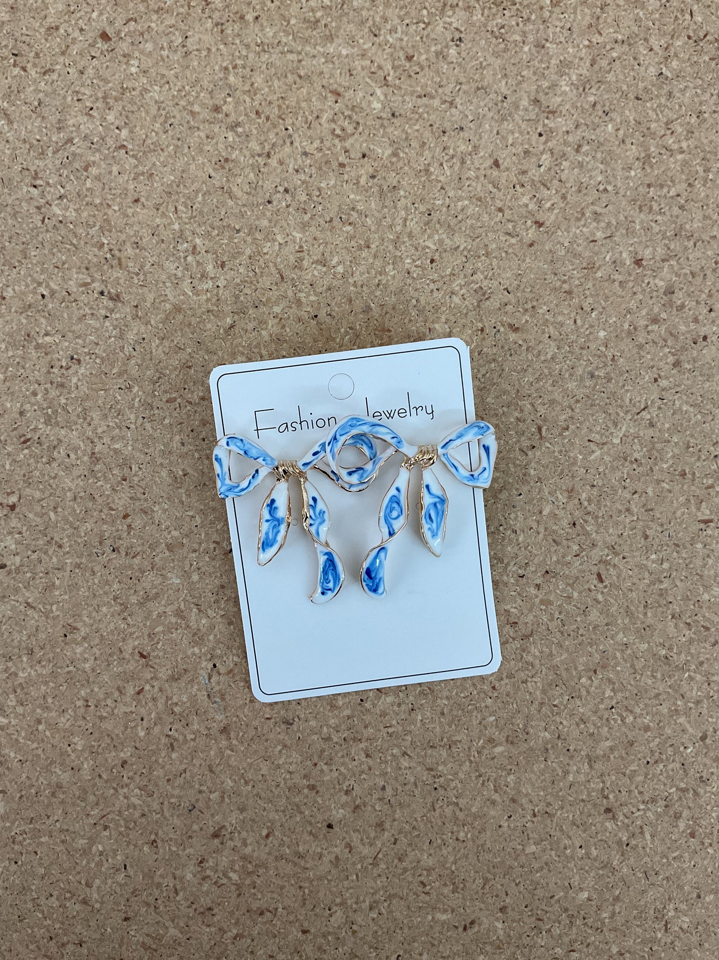 Vintage blue and white bow earrings