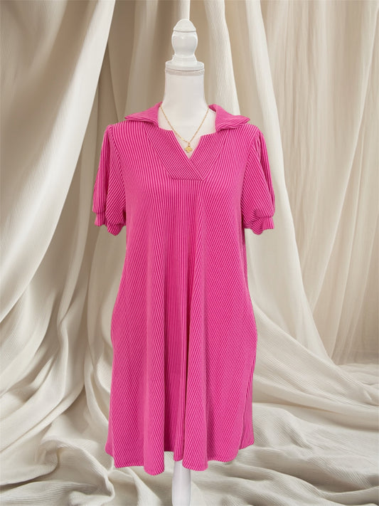 The Hot Pink Cozy Collar Dress