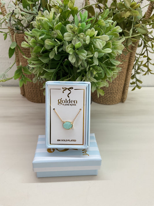 JM 18K Gold Plated Mint Stone Necklace