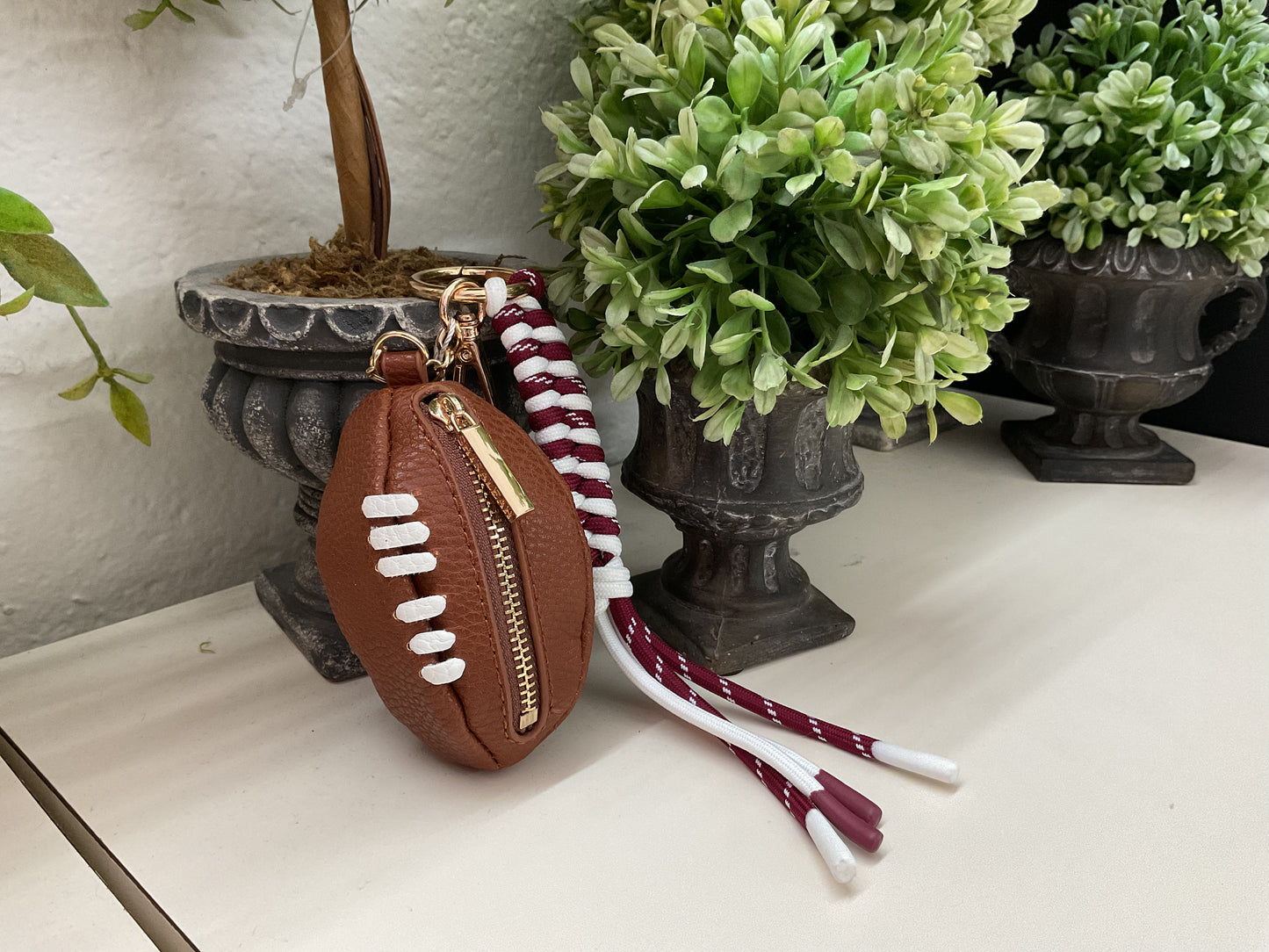 Maroon and White Touchdown Football Bag Charm