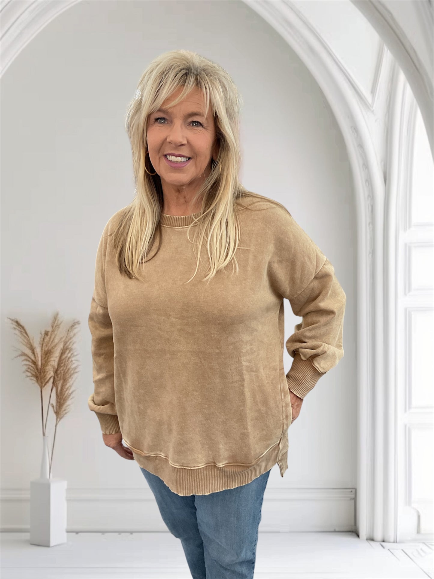 Hi low Sweatshirt Deep Camel