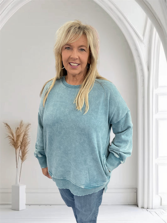 Hi low Sweatshirt Blue Grey