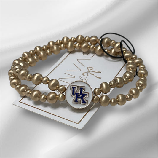 UK Logo Double Gold Bead Bracelet Set