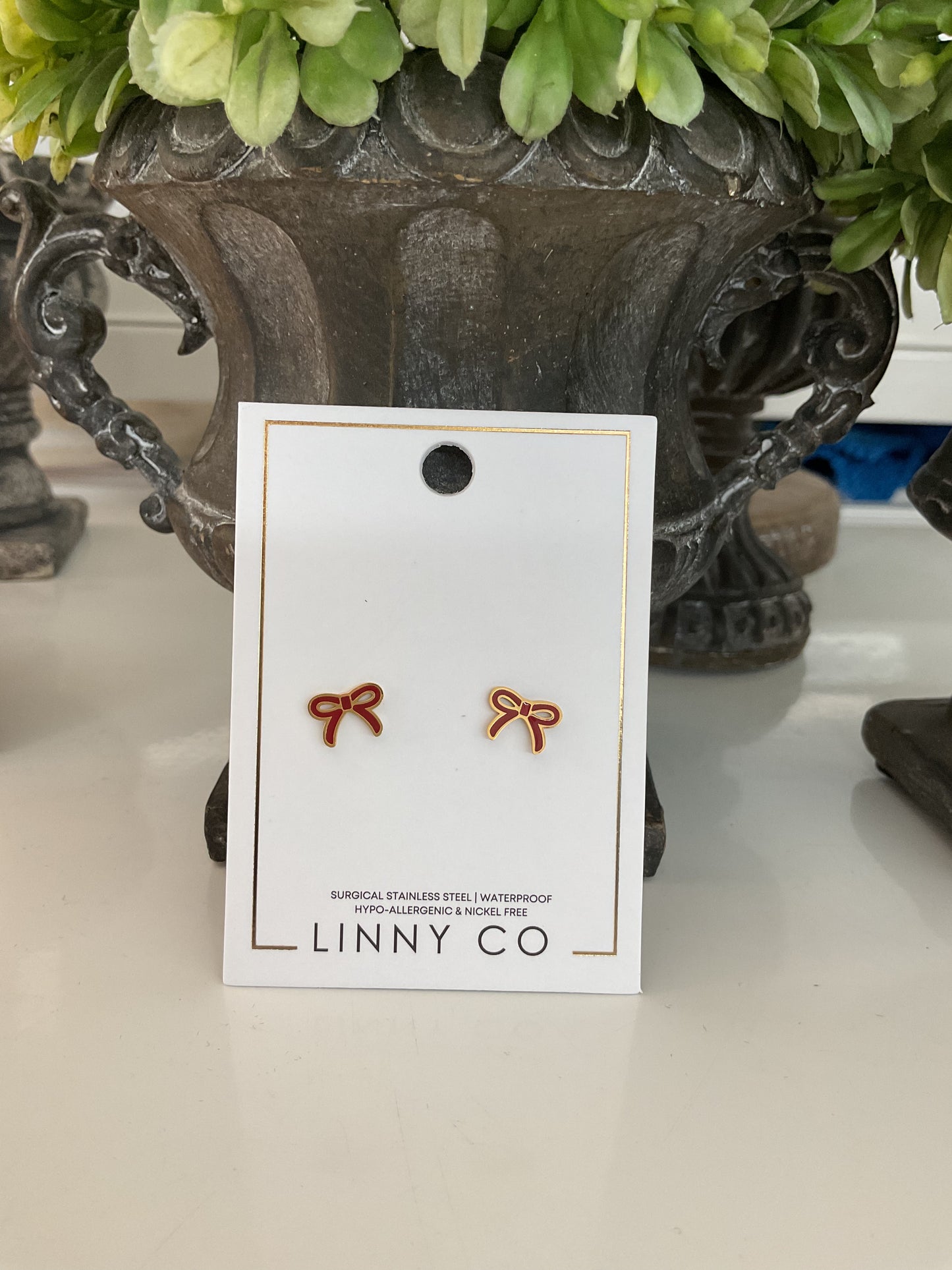 Maroon Bow Linny Studs