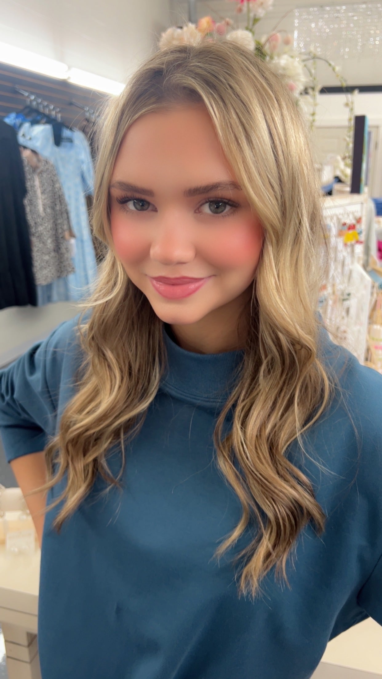 French Terry Mock Neck Set Blue