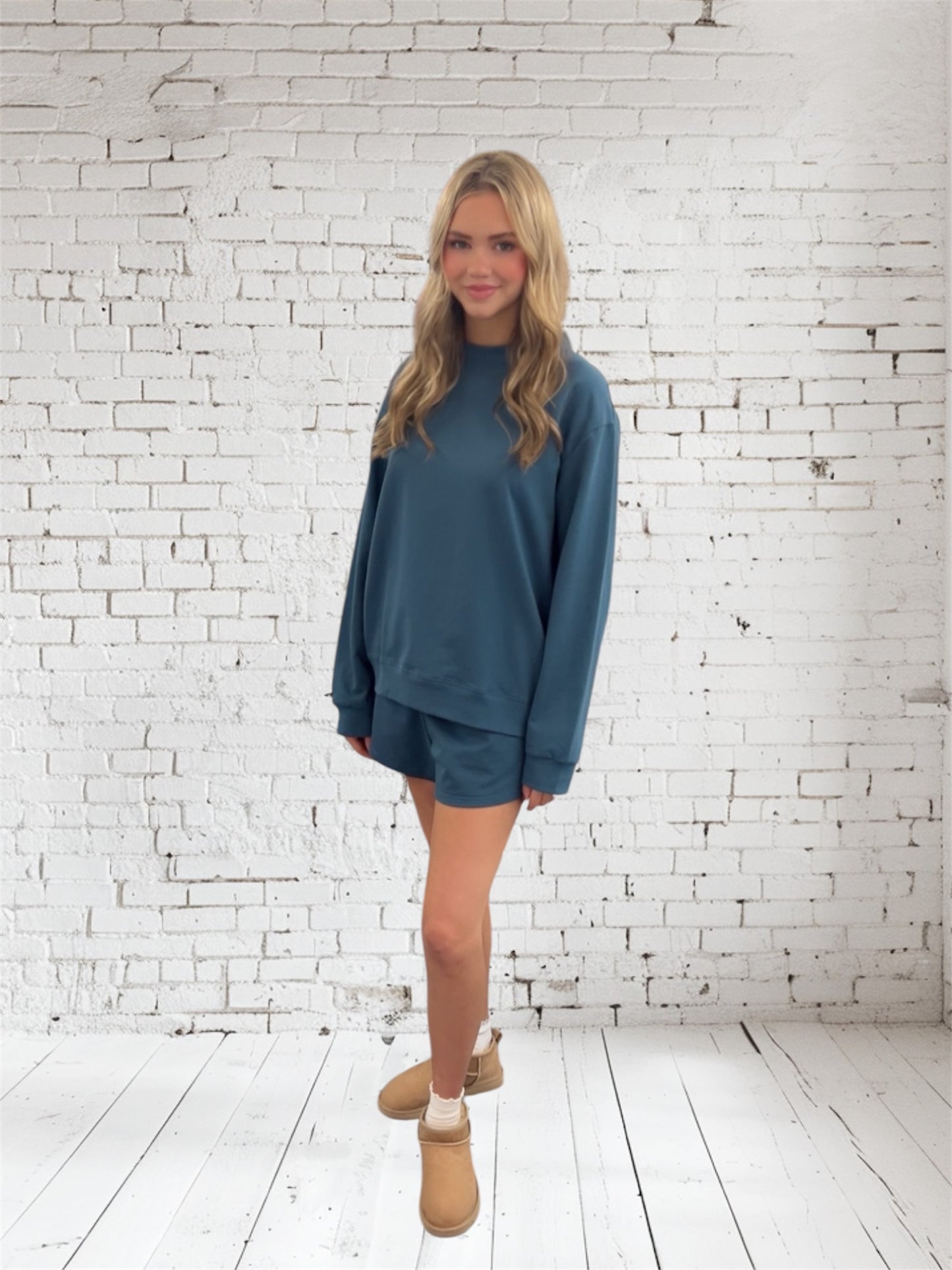 French Terry Mock Neck Set Blue