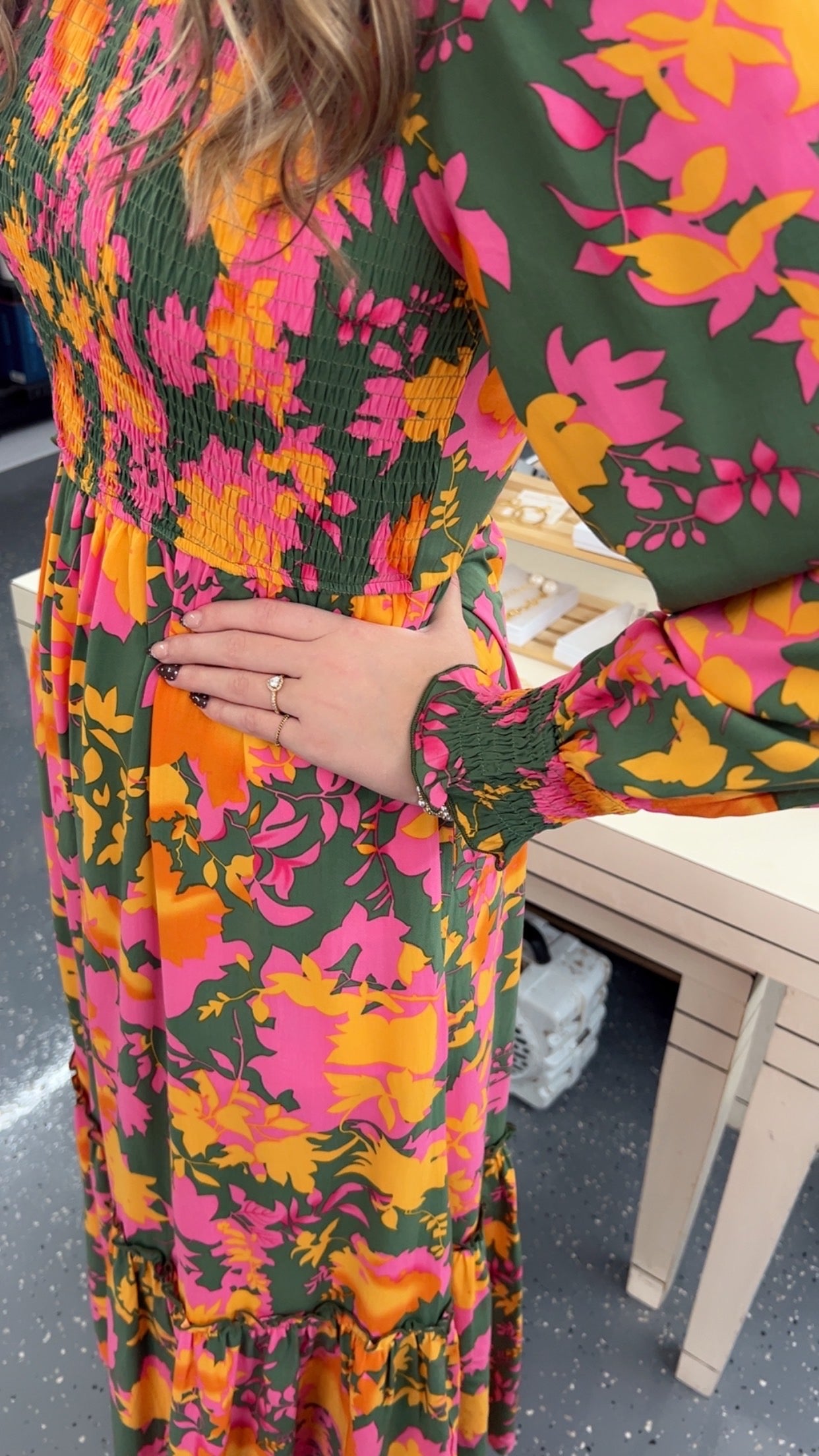 Orange Floral Puff Sleeve Dress