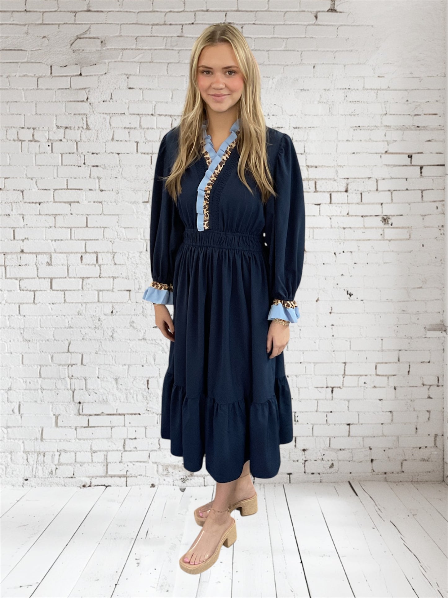 Navy Leopard Collar Dress