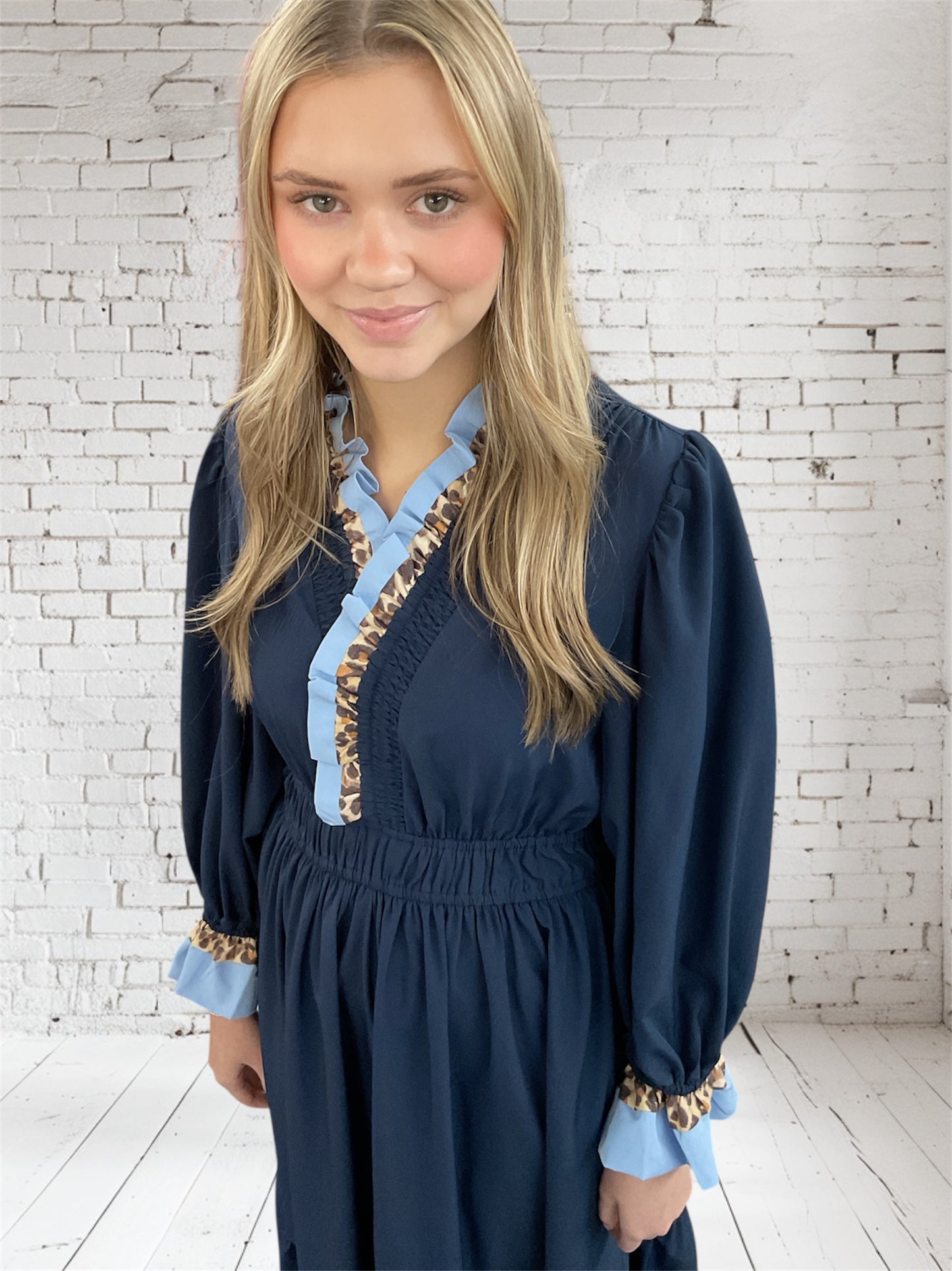 Navy Leopard Collar Dress