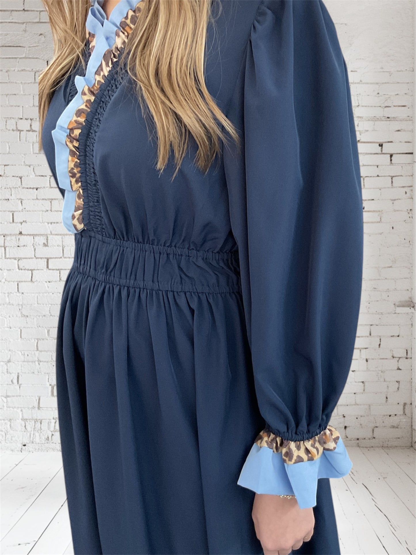 Navy Leopard Collar Dress