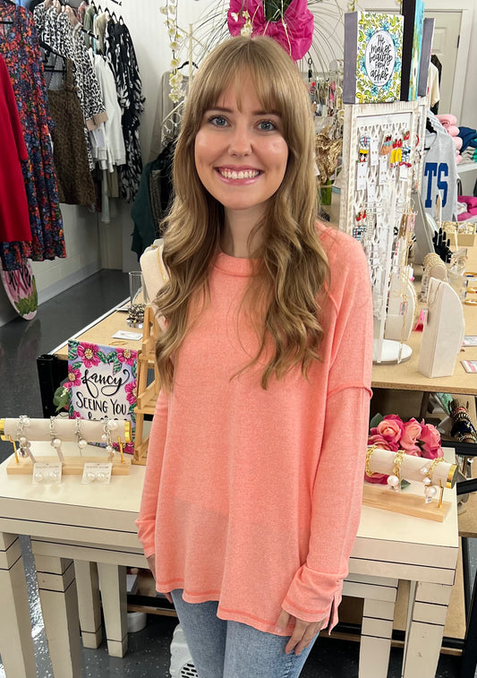 Hacci Exposed Seam Hi Low Tee Coral