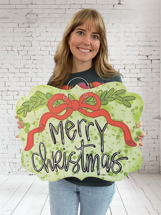 Door Hanger Merry Christmas with Bow