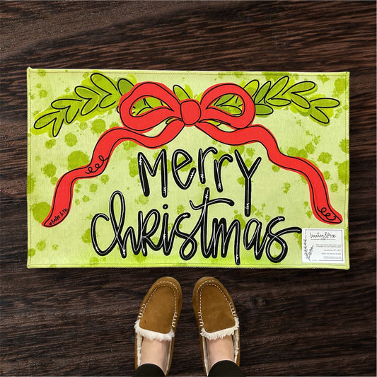 Door Mat Merry Christmas with Bow