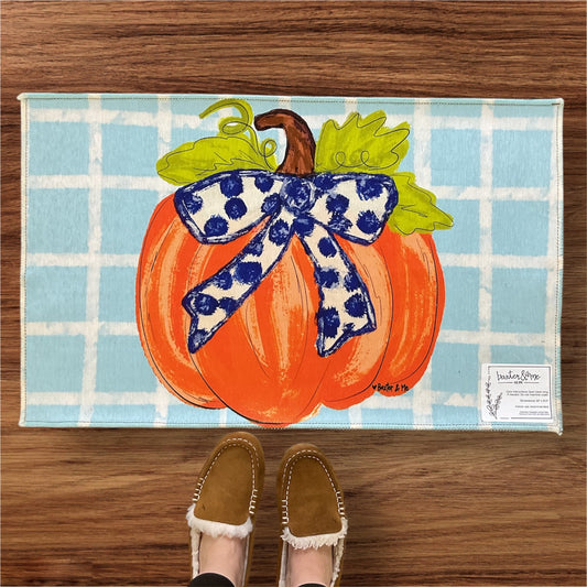 Door Mat Pumpkin with Bow