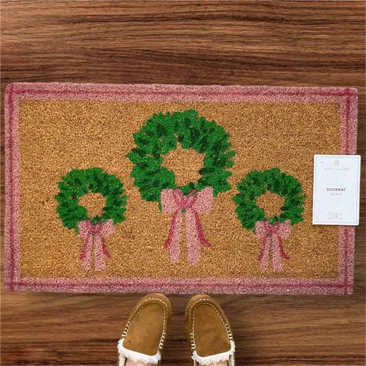 Door Mat 3 Wreaths with Bows