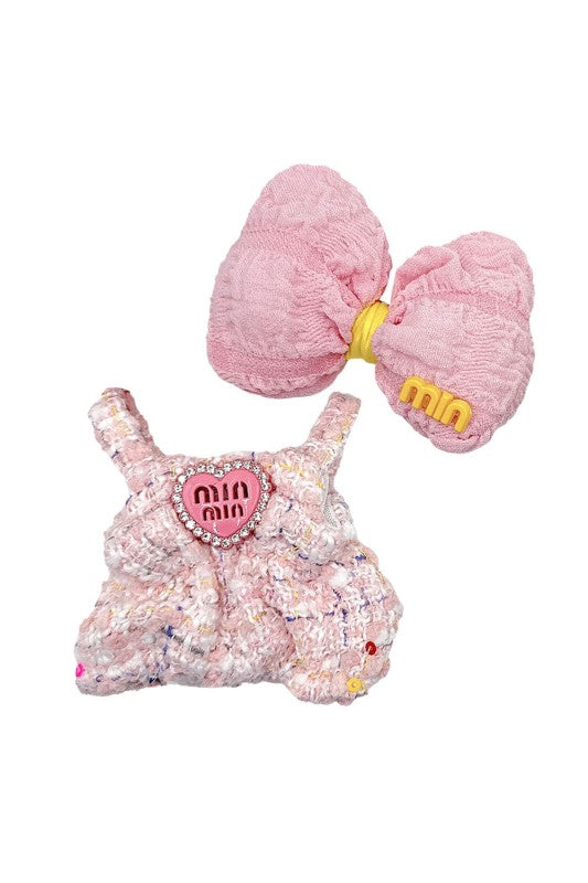 Mini Monster Tweed Overall and Bow Outfit