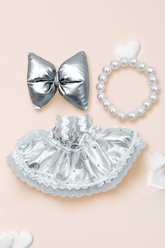 Mini Monster Metallic Dress Bow and Pearls Outfit