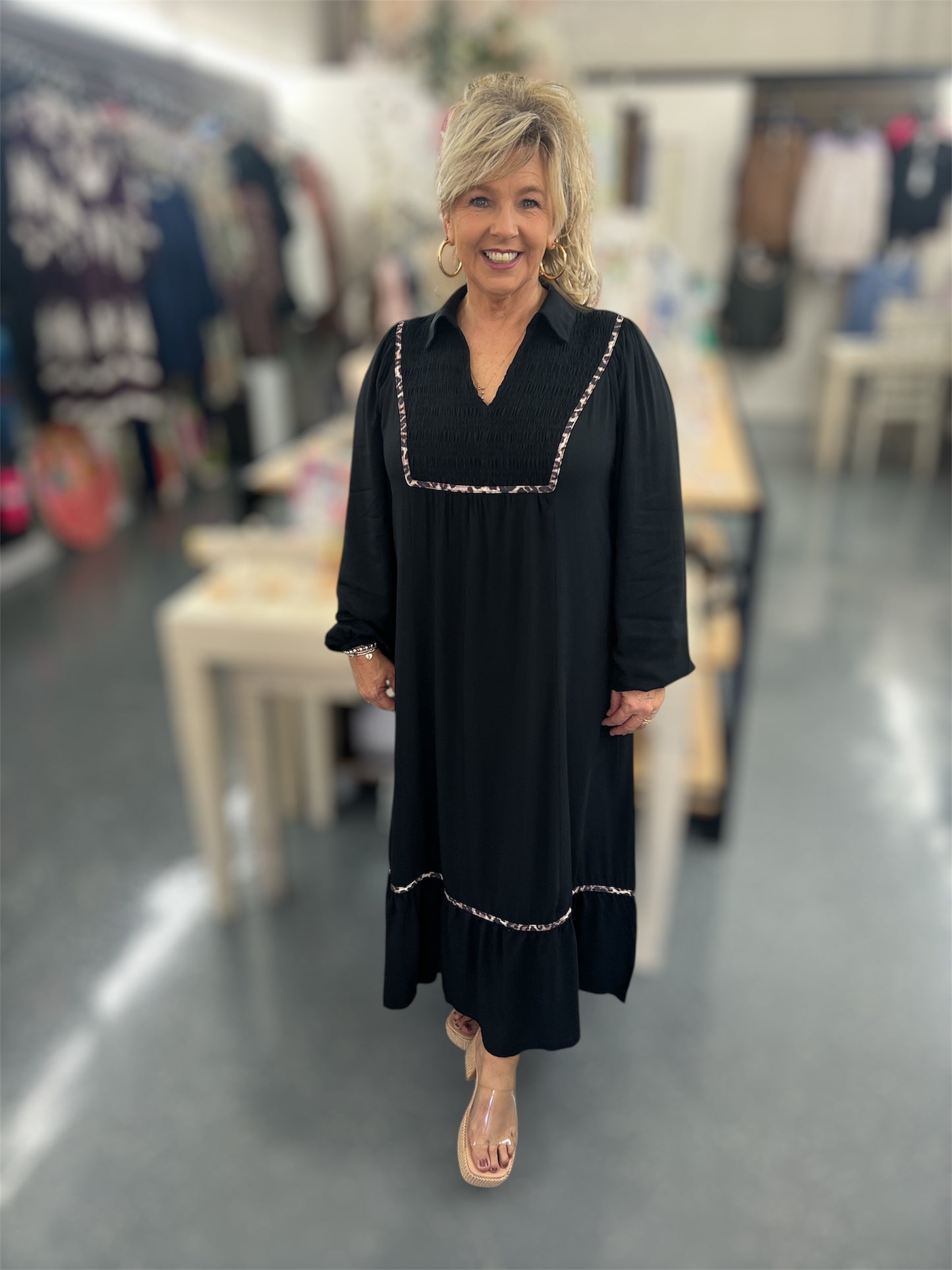 Cheetah Trim Black Dress