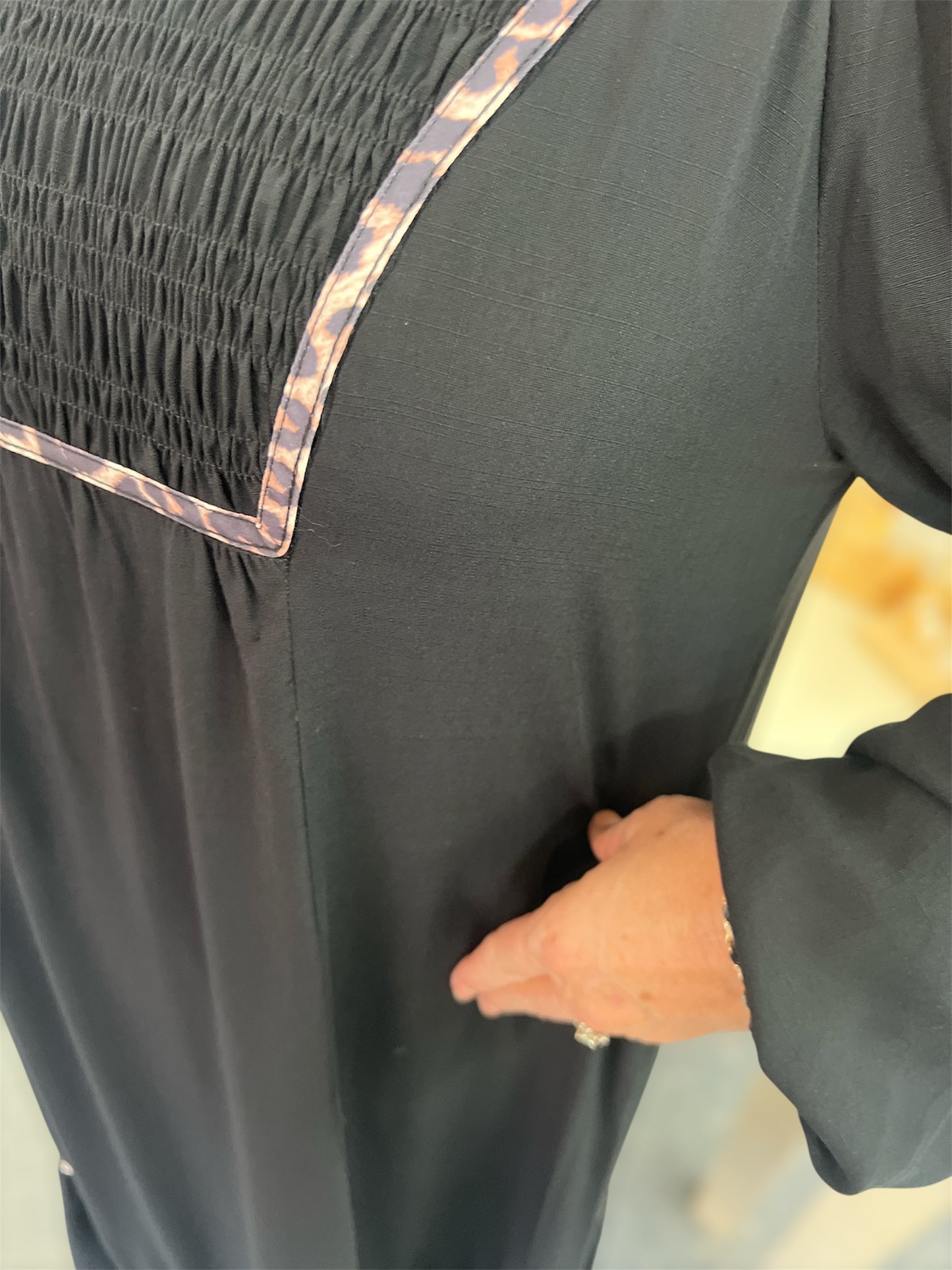 Cheetah Trim Black Dress