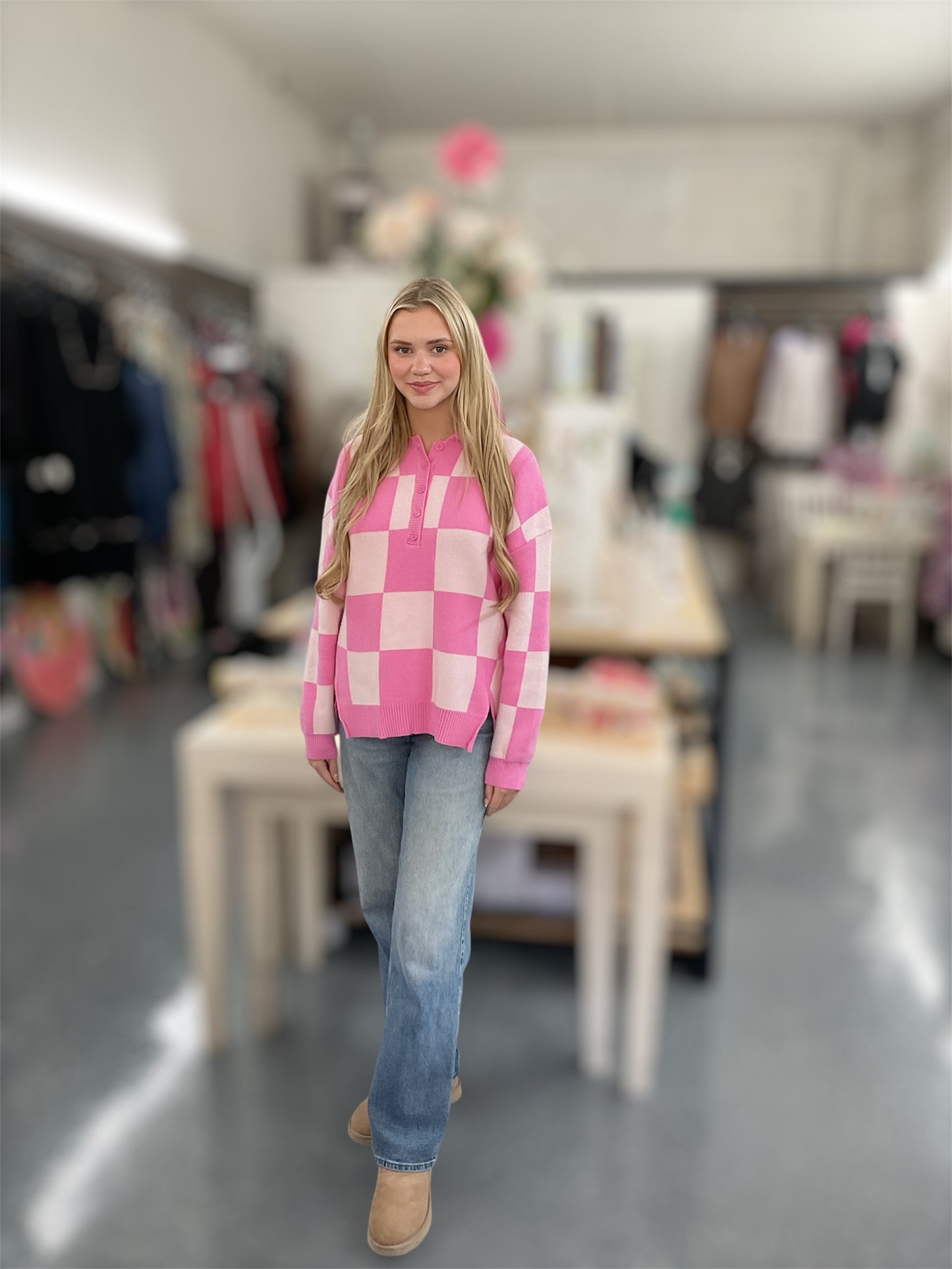 Pink Checkered Sweater