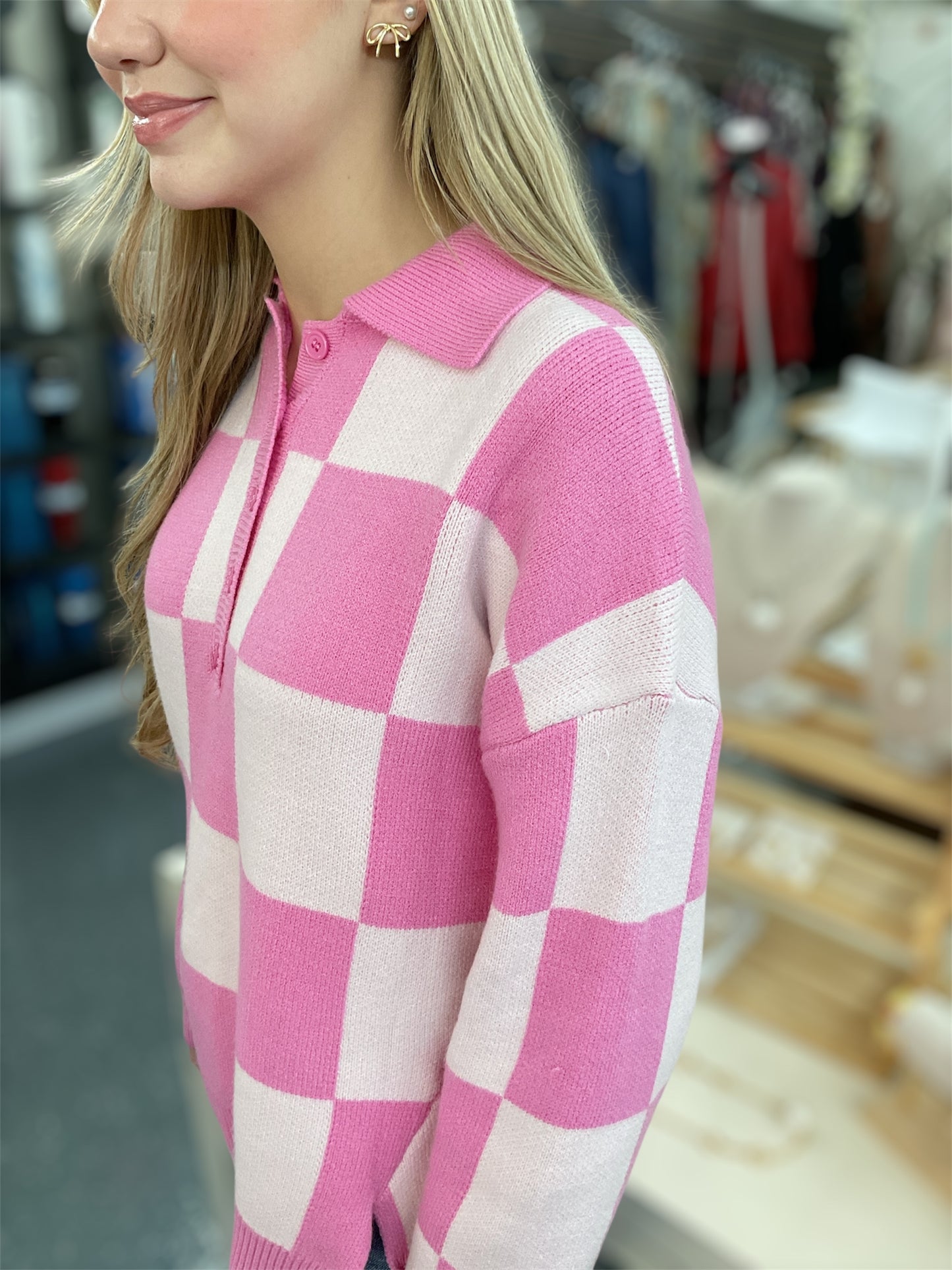 Pink Checkered Sweater