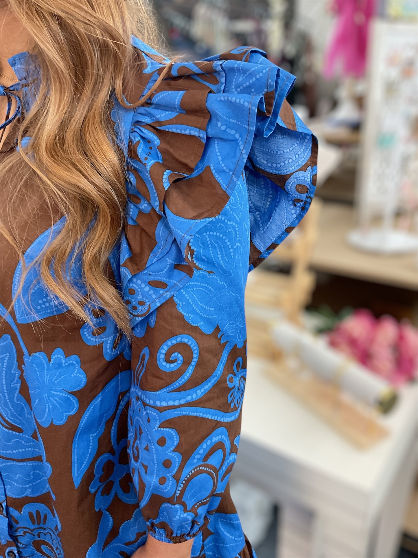 Floral Brown/ Blue Dress