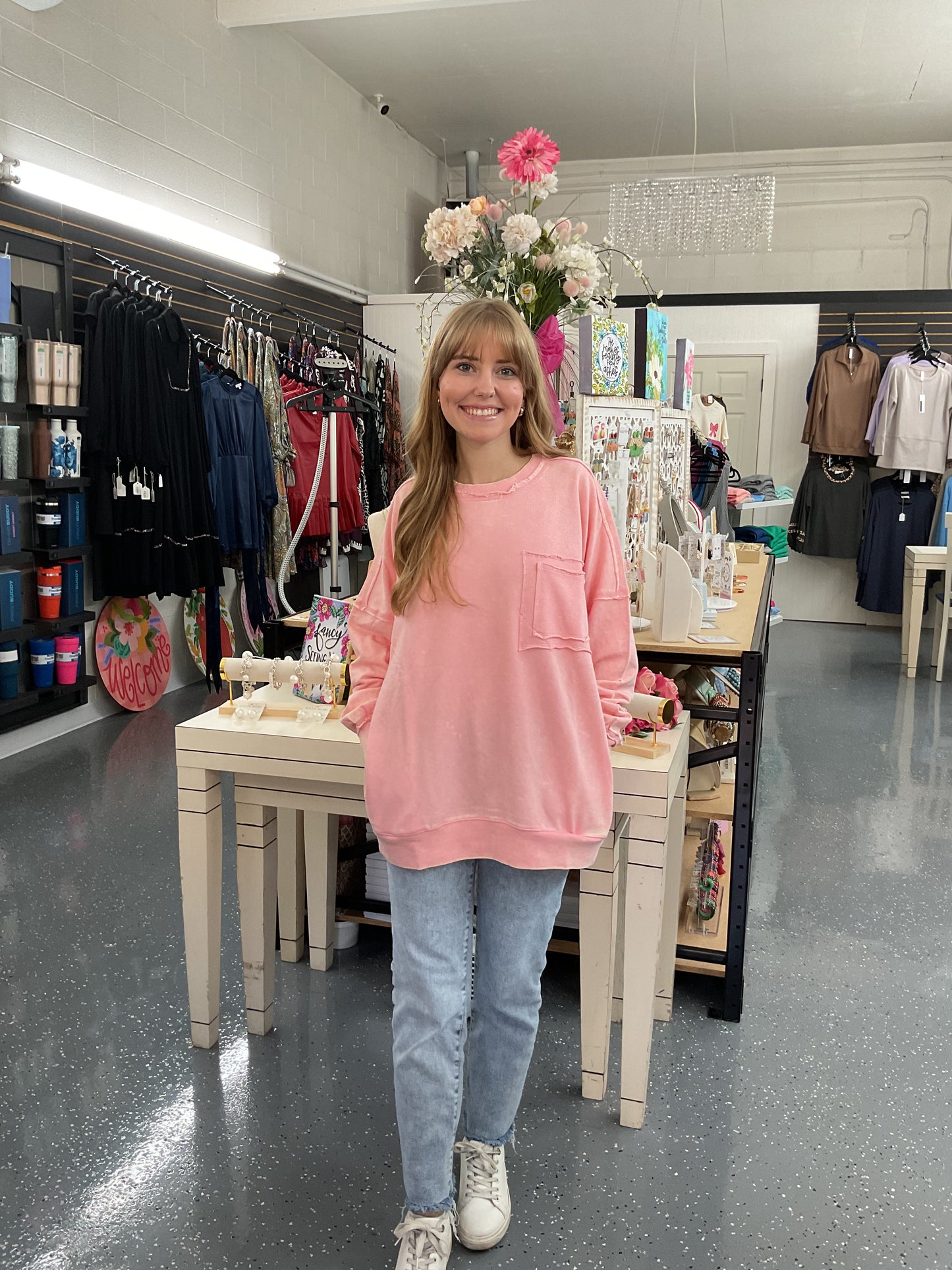 French Terry Pocket Pullover Pink