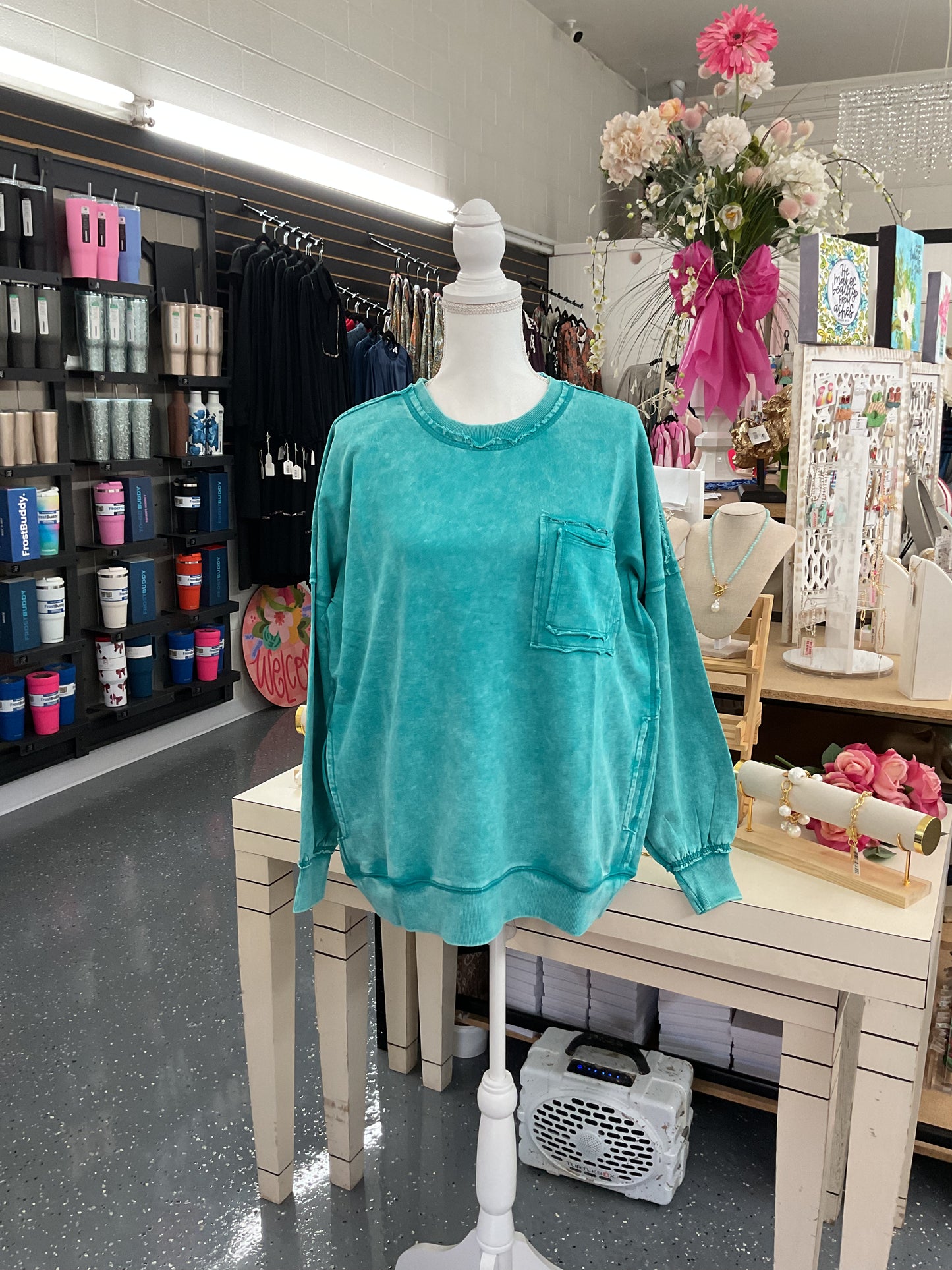 French Terry Pocket Pullover Lt Teal